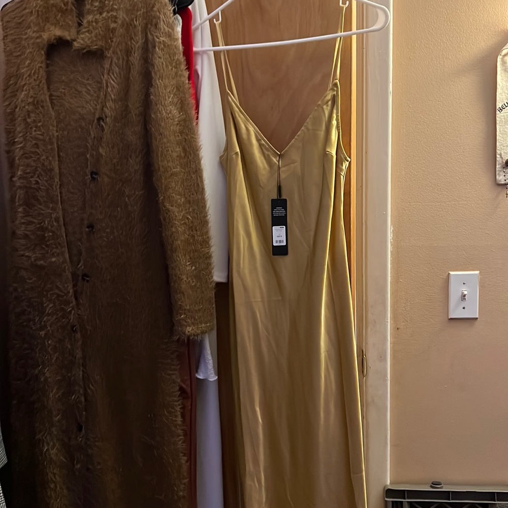 Long silk gold dress